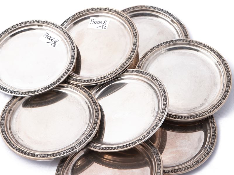 Serie di dodici sottobicchieri in argento, Greggio Rino Padova