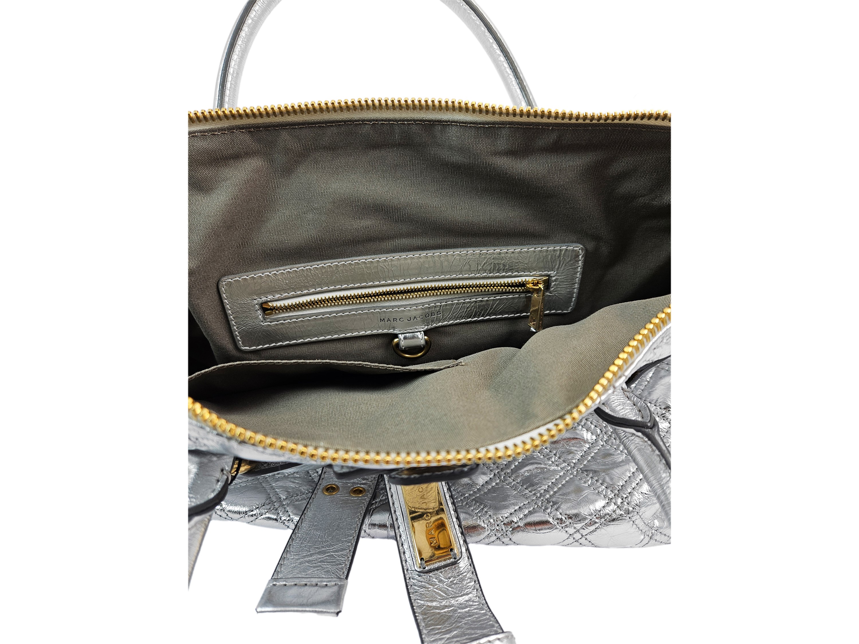 Marc Jacobs - Borsa a mano "Bruna" in pelle trapuntata color argento