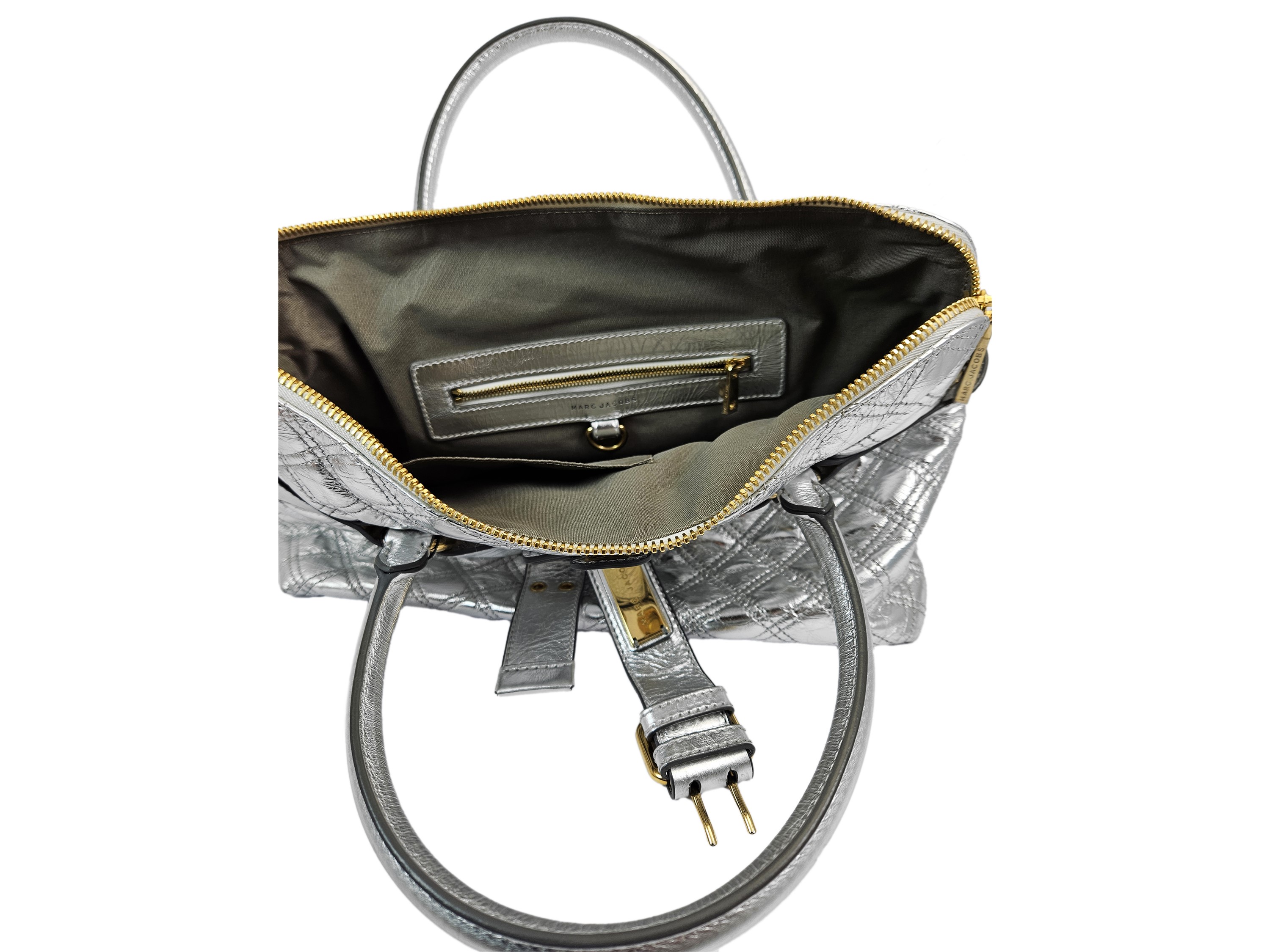 Marc Jacobs - Borsa a mano "Bruna" in pelle trapuntata color argento