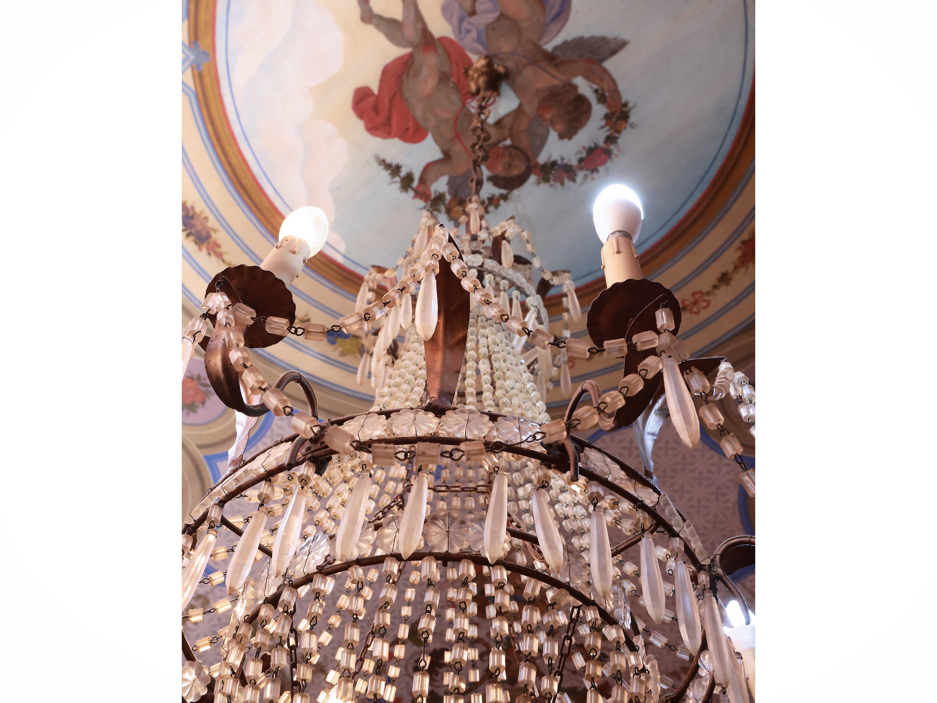 Lampadario a Paniere in Vetro e Metallo