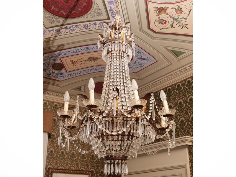 Lampadario a Paniere in Vetro e Metallo