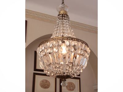 Coppia di Piccoli Lampadari a Paniere in Vetro e Metallo