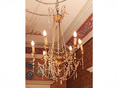 Lampadario in Metallo Dorato e Cristallo