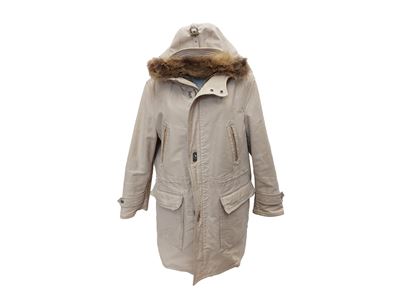 Salvatore Ferragamo - Parka Beige con Interno in Pelliccia di Lupo Rimovibile
