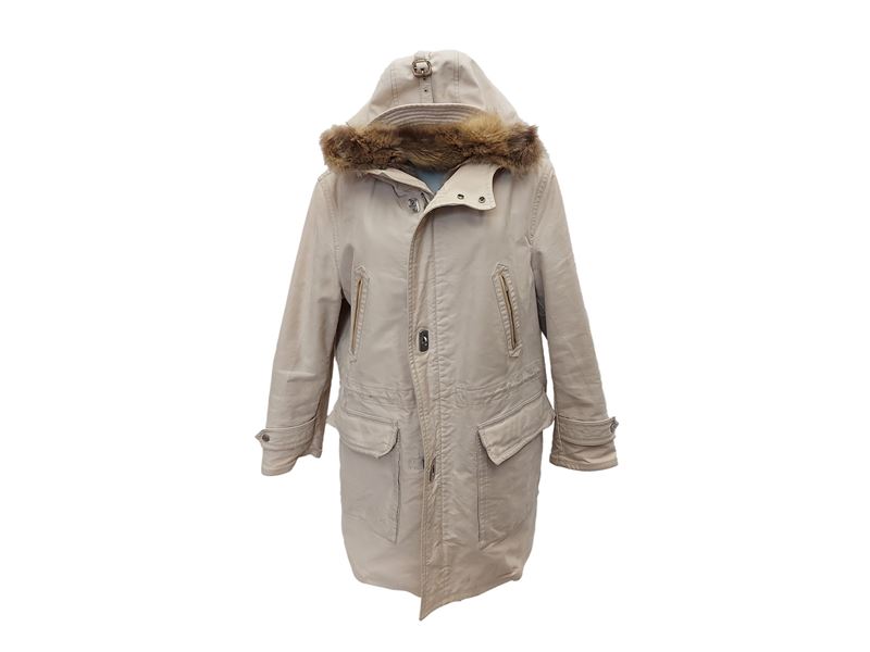 Salvatore Ferragamo - Parka Beige con Interno in Pelliccia di Lupo Rimovibile