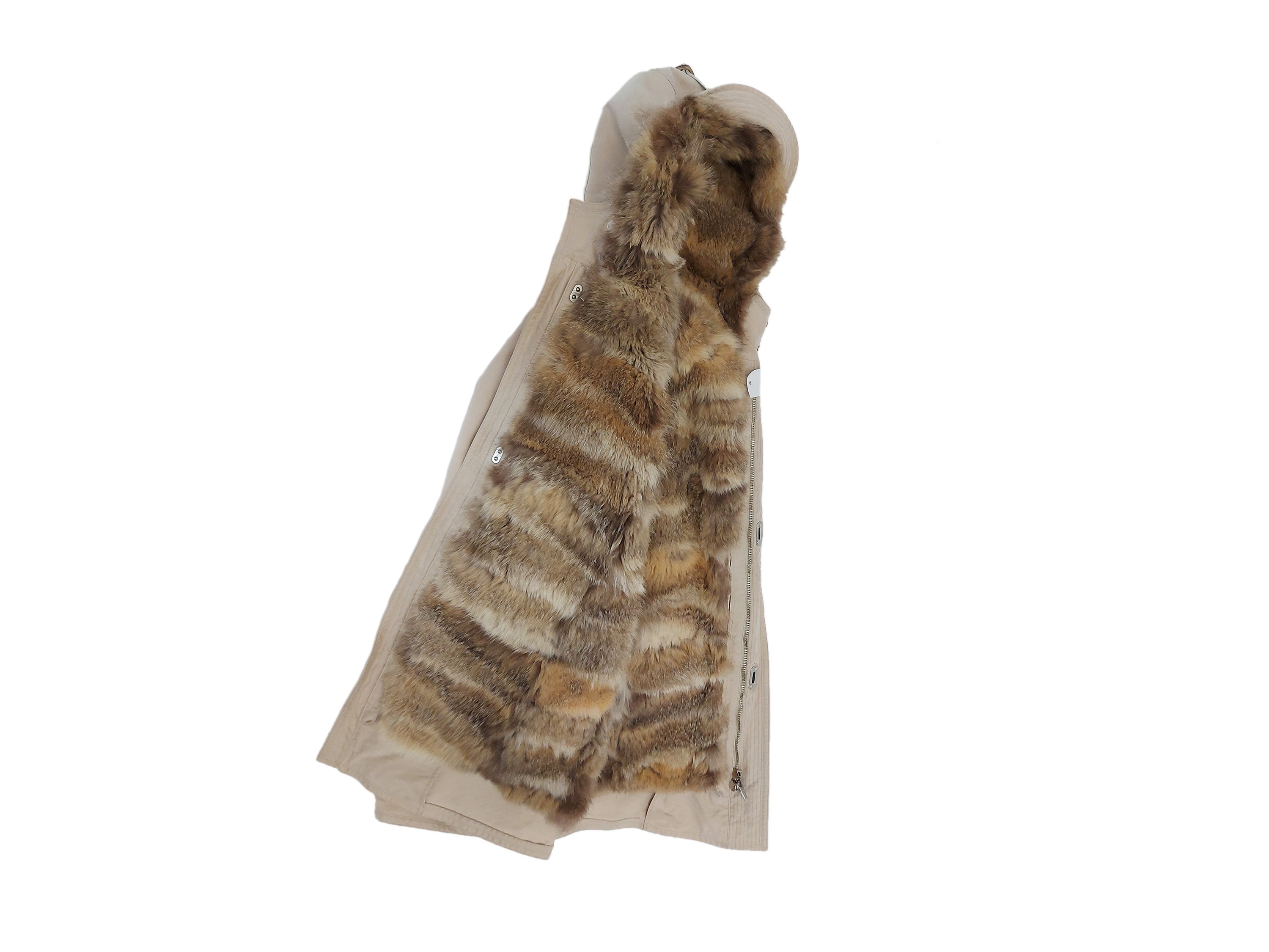 Salvatore Ferragamo - Parka Beige con Interno in Pelliccia di Lupo Rimovibile