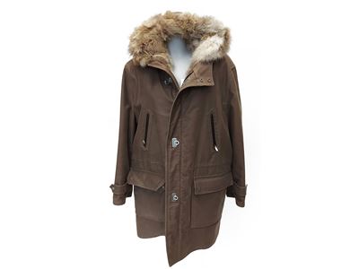 Salvatore Ferragamo - Parka Cachi con Interno in Pelliccia di Lupo Rimovibile