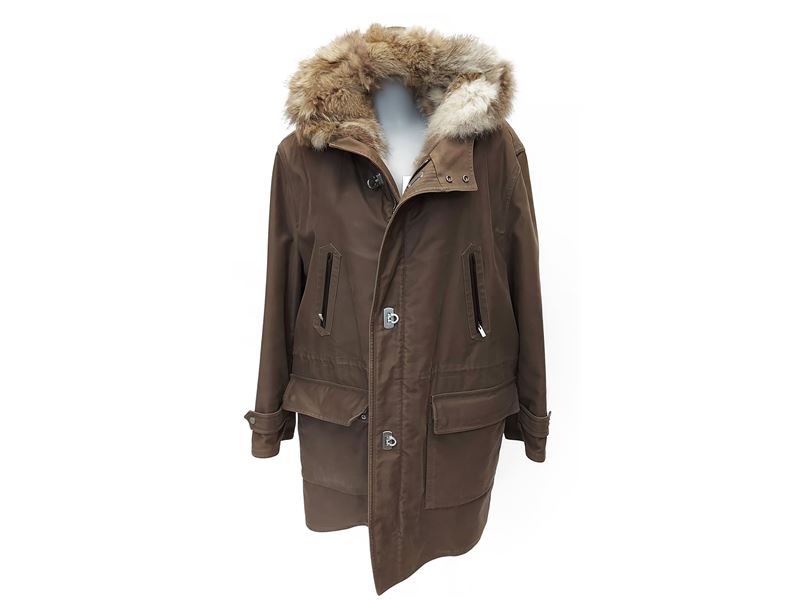 Salvatore Ferragamo - Parka Cachi con Interno in Pelliccia di Lupo Rimovibile