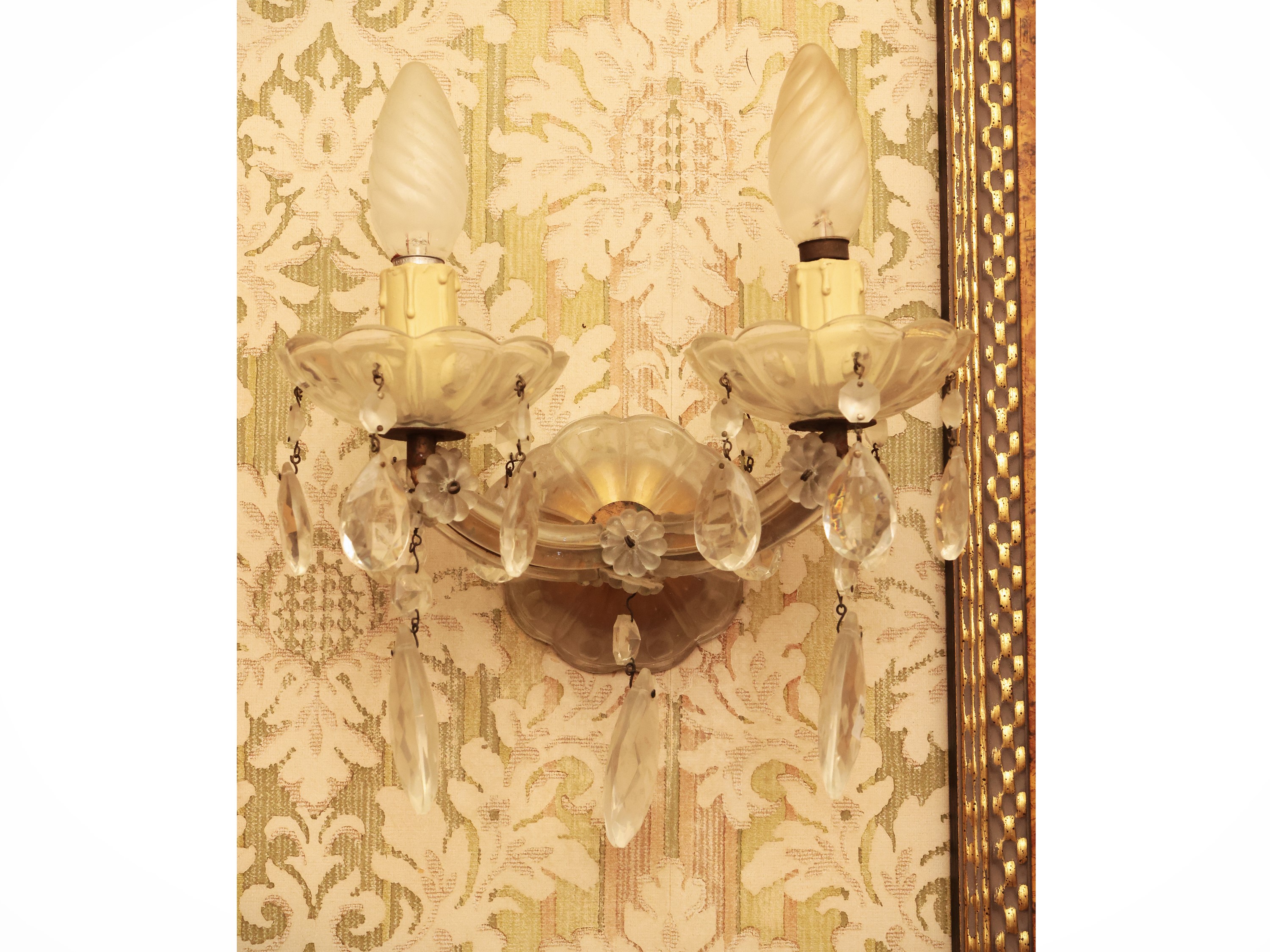 Serie di Tre Applique in Vetro e Metallo Dorato