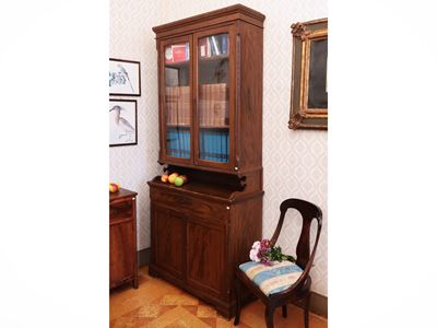 Libreria - Vetrina a Due Corpi Iin Legno Tinto Ad Imitazione della Radica