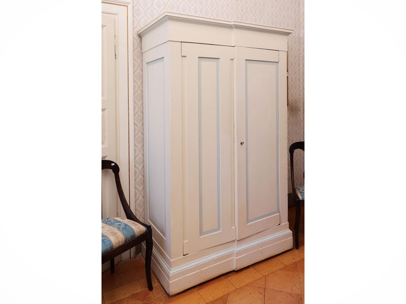 Armadio in Legno Tenero Tinto Bianco e Celeste