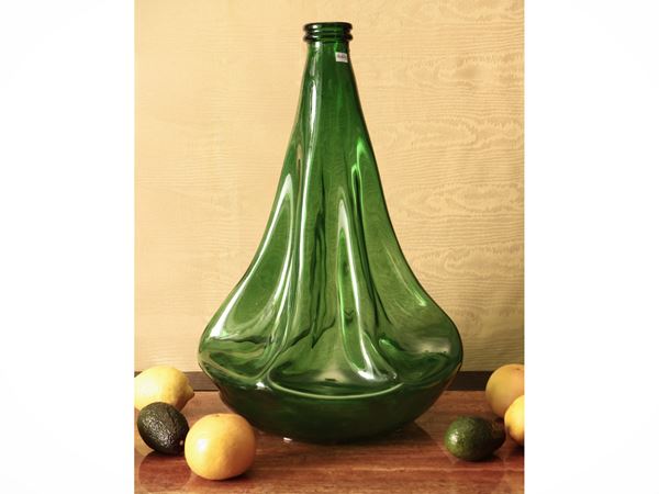 Grande vaso a fiasca in vetro verde di Empoli