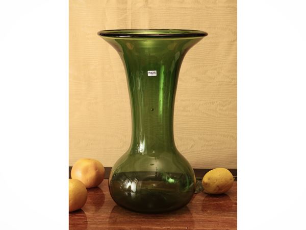 Grande vaso a tromba in vetro verde di Empoli