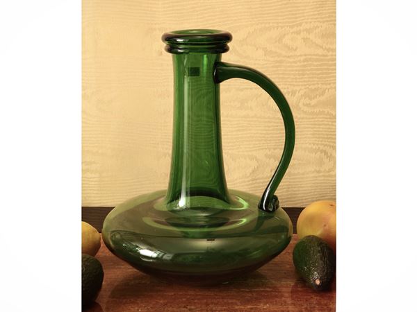 Grande vaso a brocca in vetro verde di Empoli