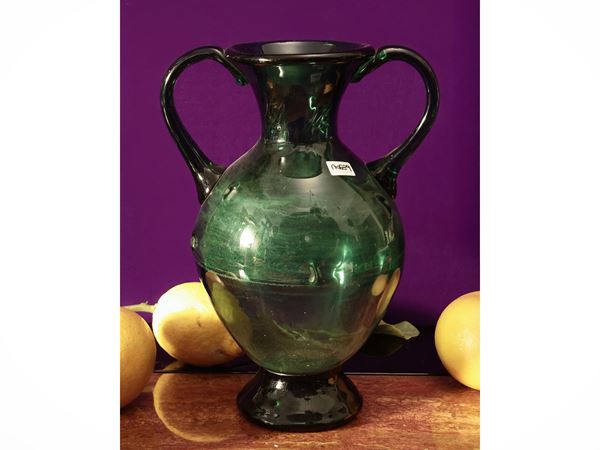 Grande vaso ad anfora in vetro verde di Empoli
