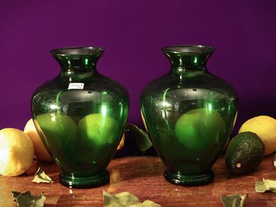 Coppia di Vasi in Vetro Verde di Empoli
