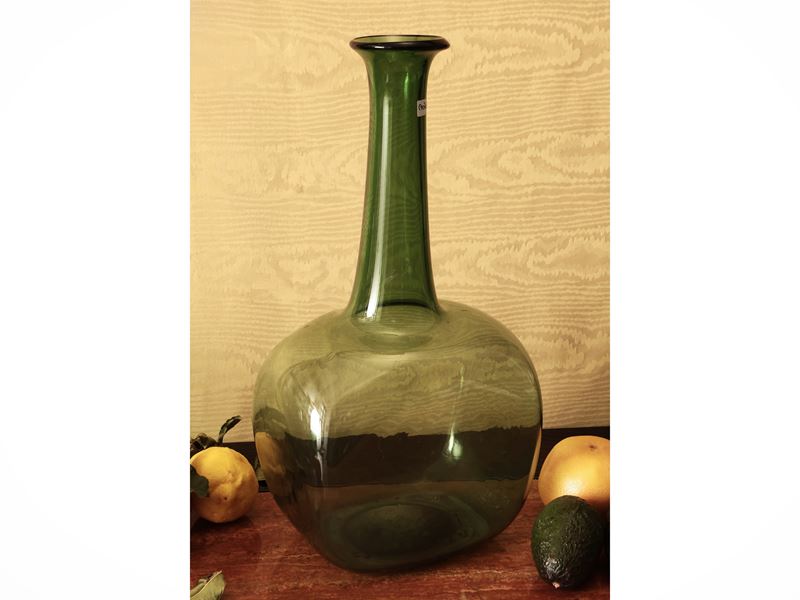 Grande Vaso Quadrangolare in Vetro Verde di Empoli