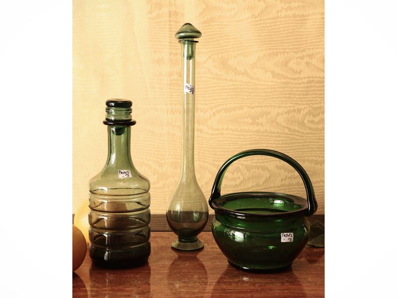 Assortimento di Vasi in Vetro Verde di Empoli