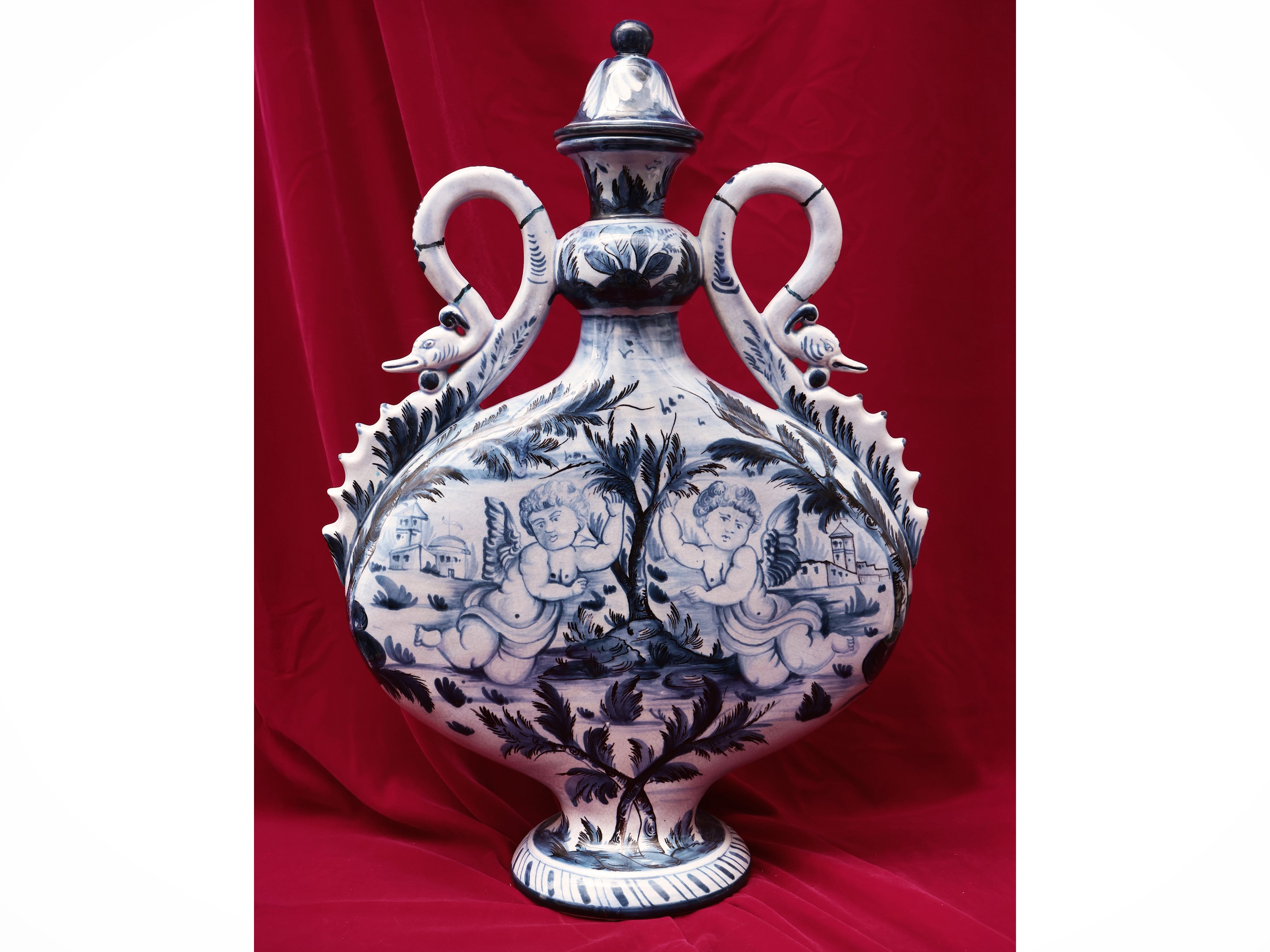 Grande fiasca ad anfora in ceramica smaltata, probabilmente manifattura di Albissola