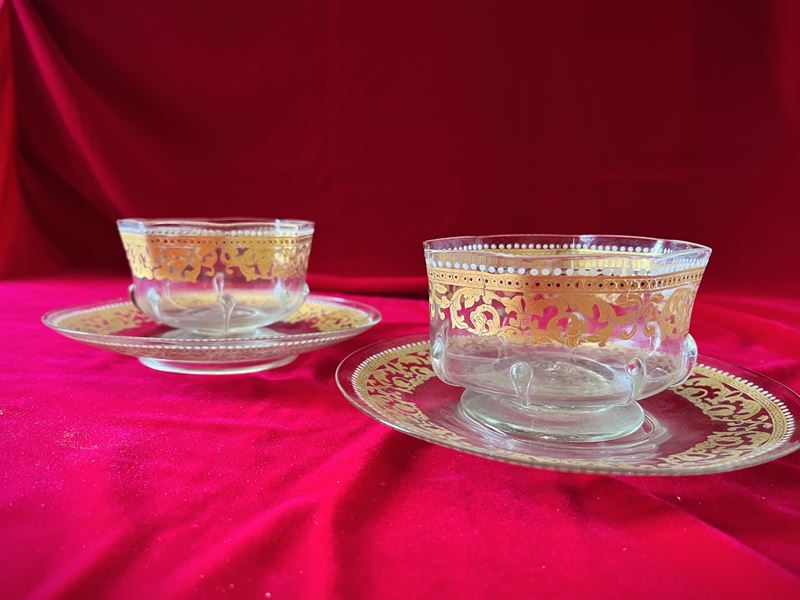 Coppia di coppe in vetro soffiato di Murano, probabilmente Salviati