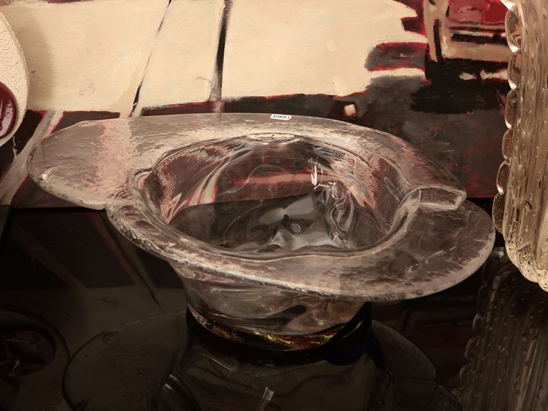 Grande centrotavola in vetro soffiato incolore, Göran Wärff per Kosta Boda