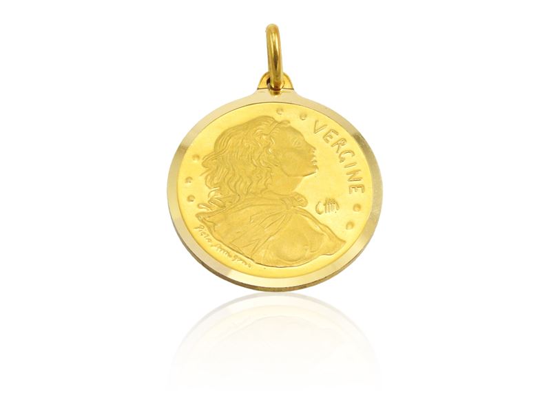 Medaglia pendente in oro giallo con segno zodiacale della Vergine, Anni Settanta