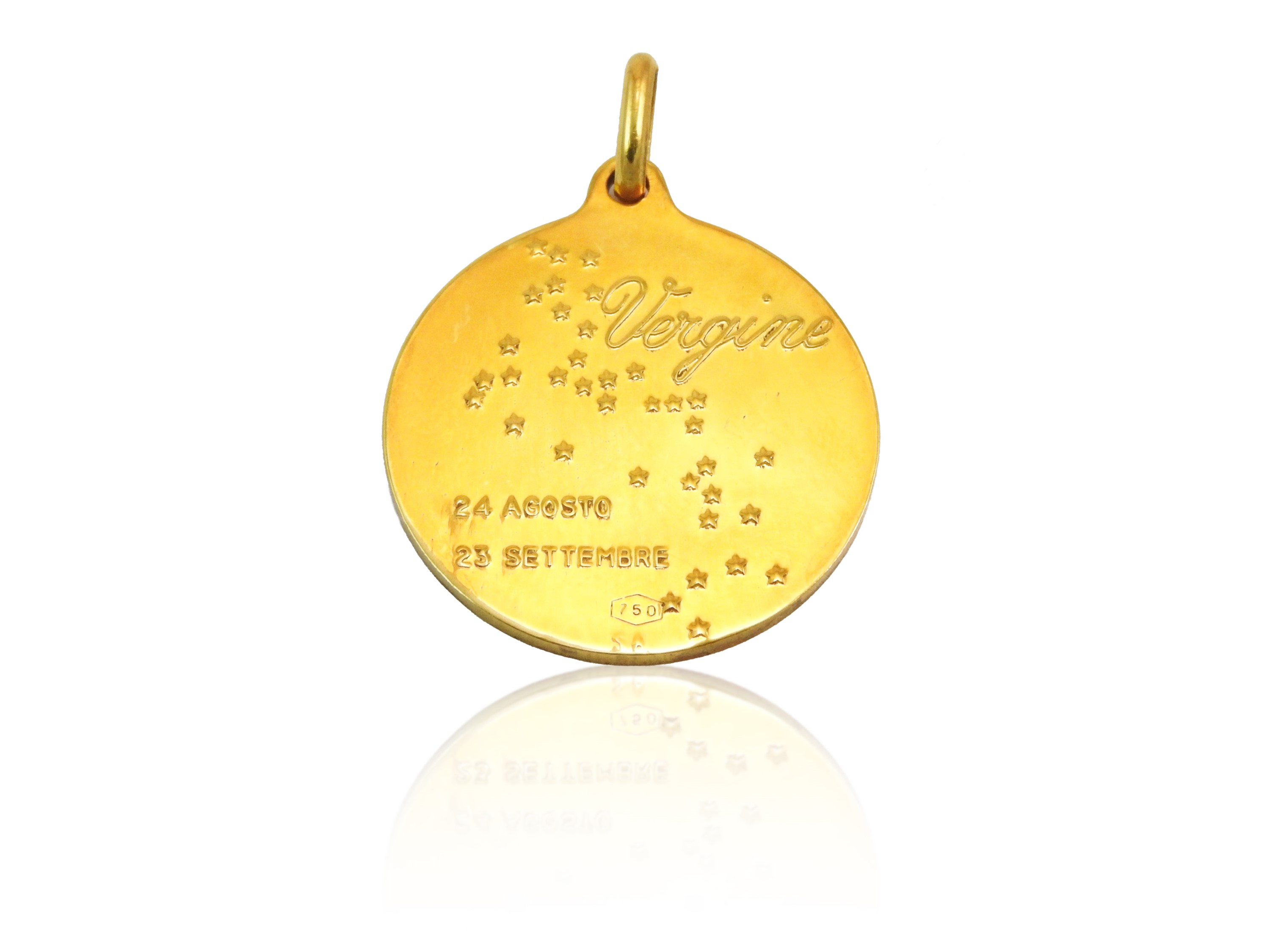 Medaglia pendente in oro giallo con segno zodiacale della Vergine, Anni Settanta