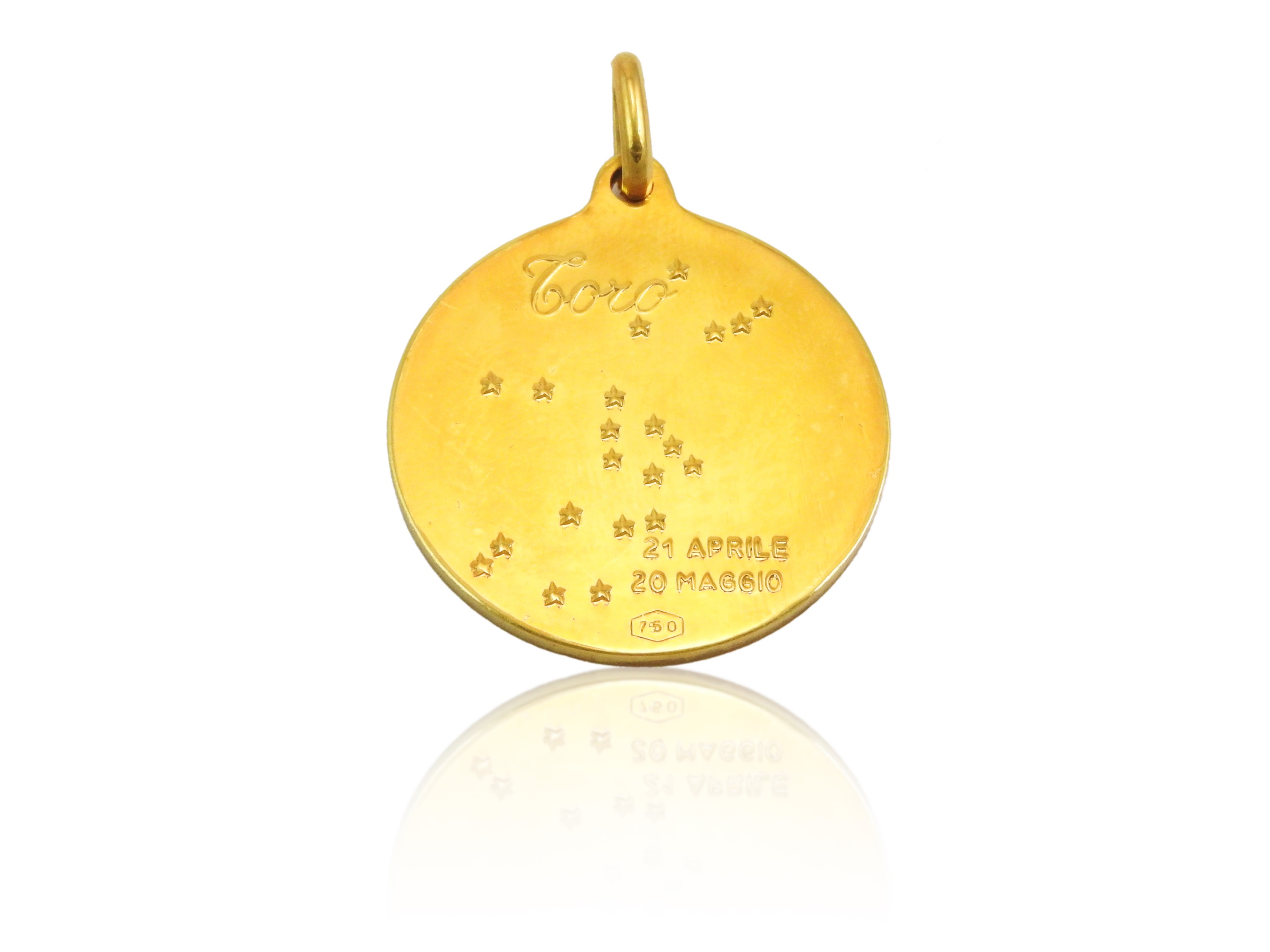 Medaglia pendente in oro giallo con segno zodiacale del Toro, Anni Settanta