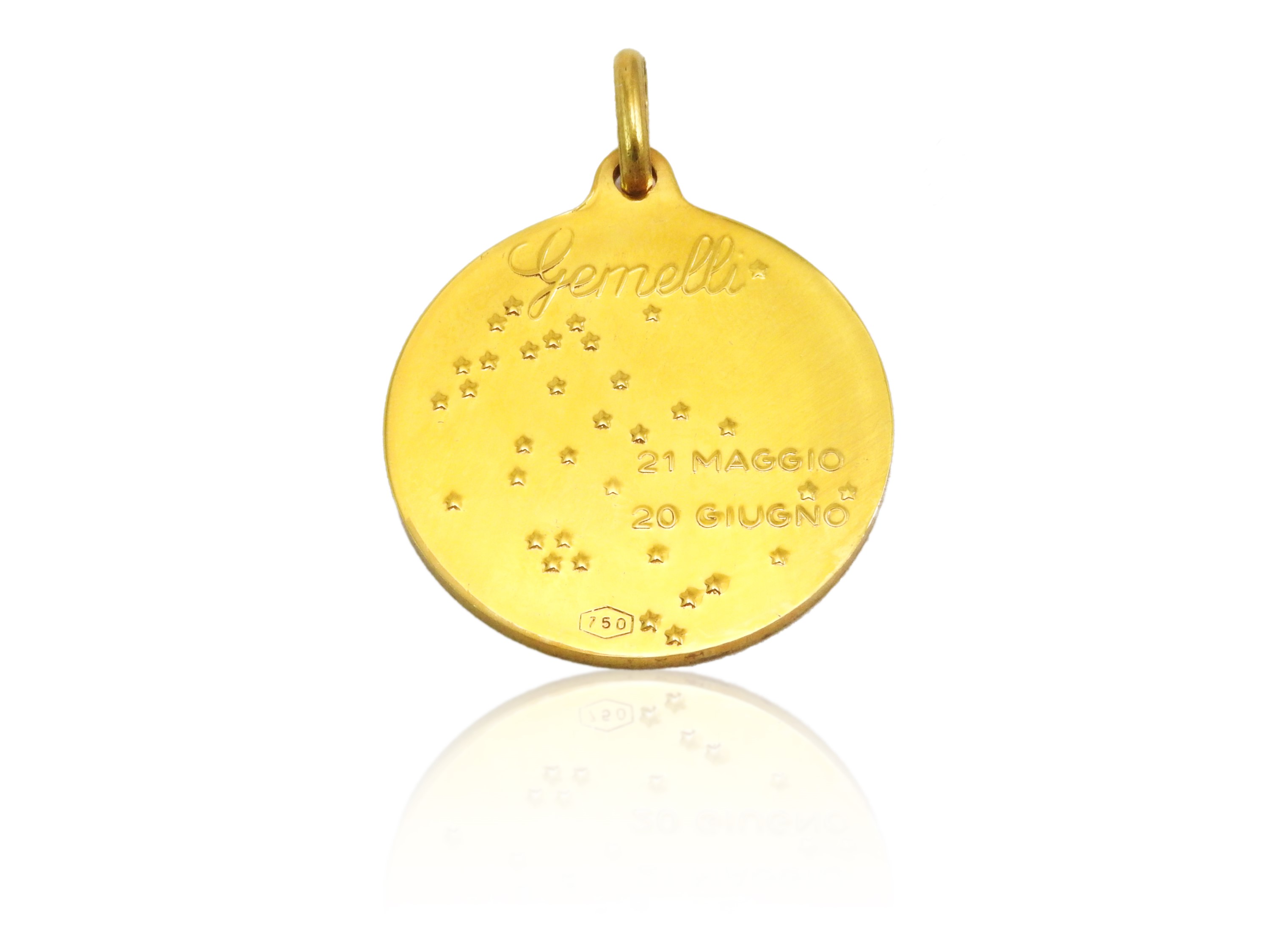 Medaglia pendente in oro giallo con segno zodiacale dei Gemelli, Anni Settanta