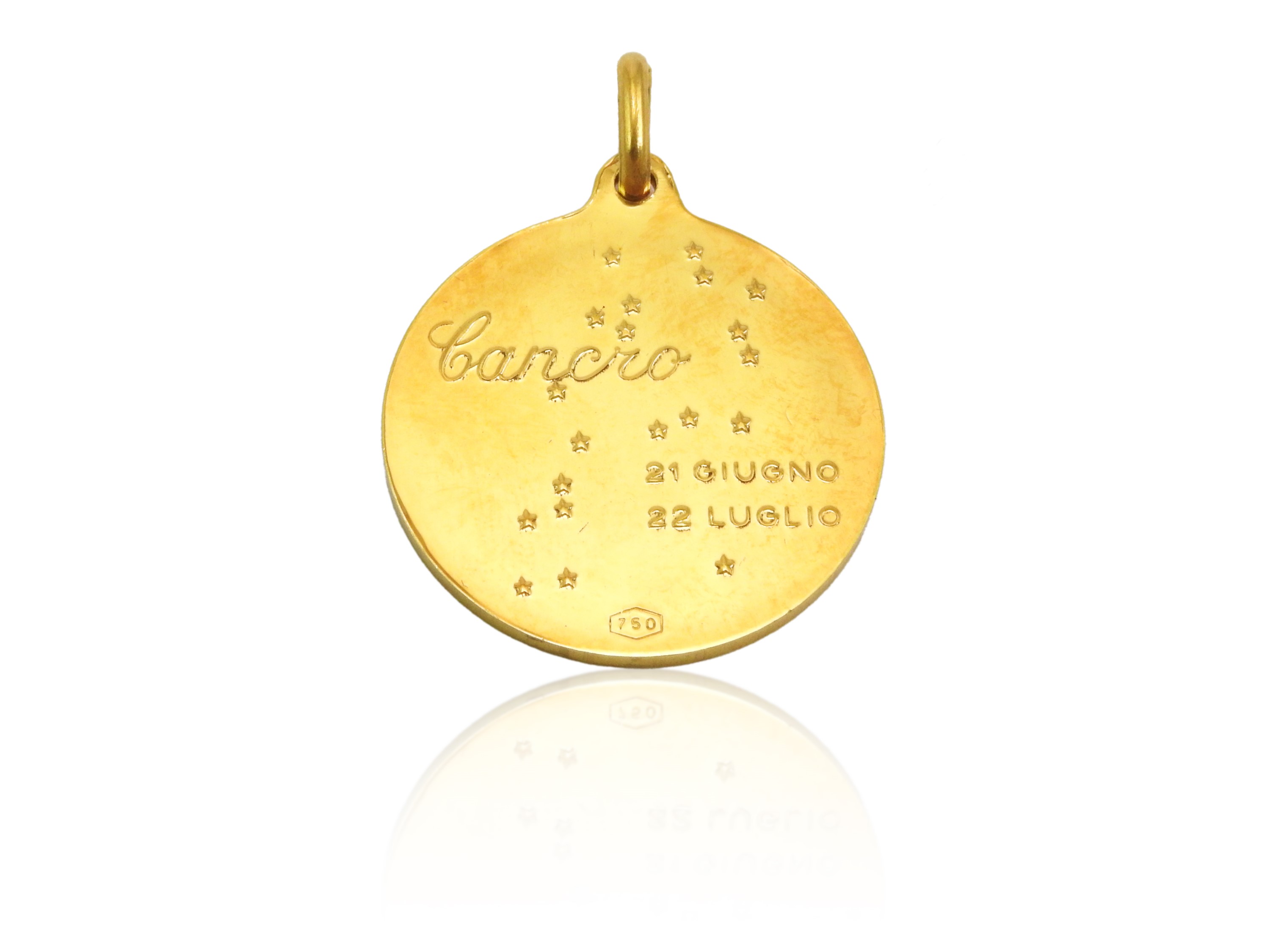 Medaglia pendente in oro giallo con segno zodiacale del Cancro, Anni Settanta