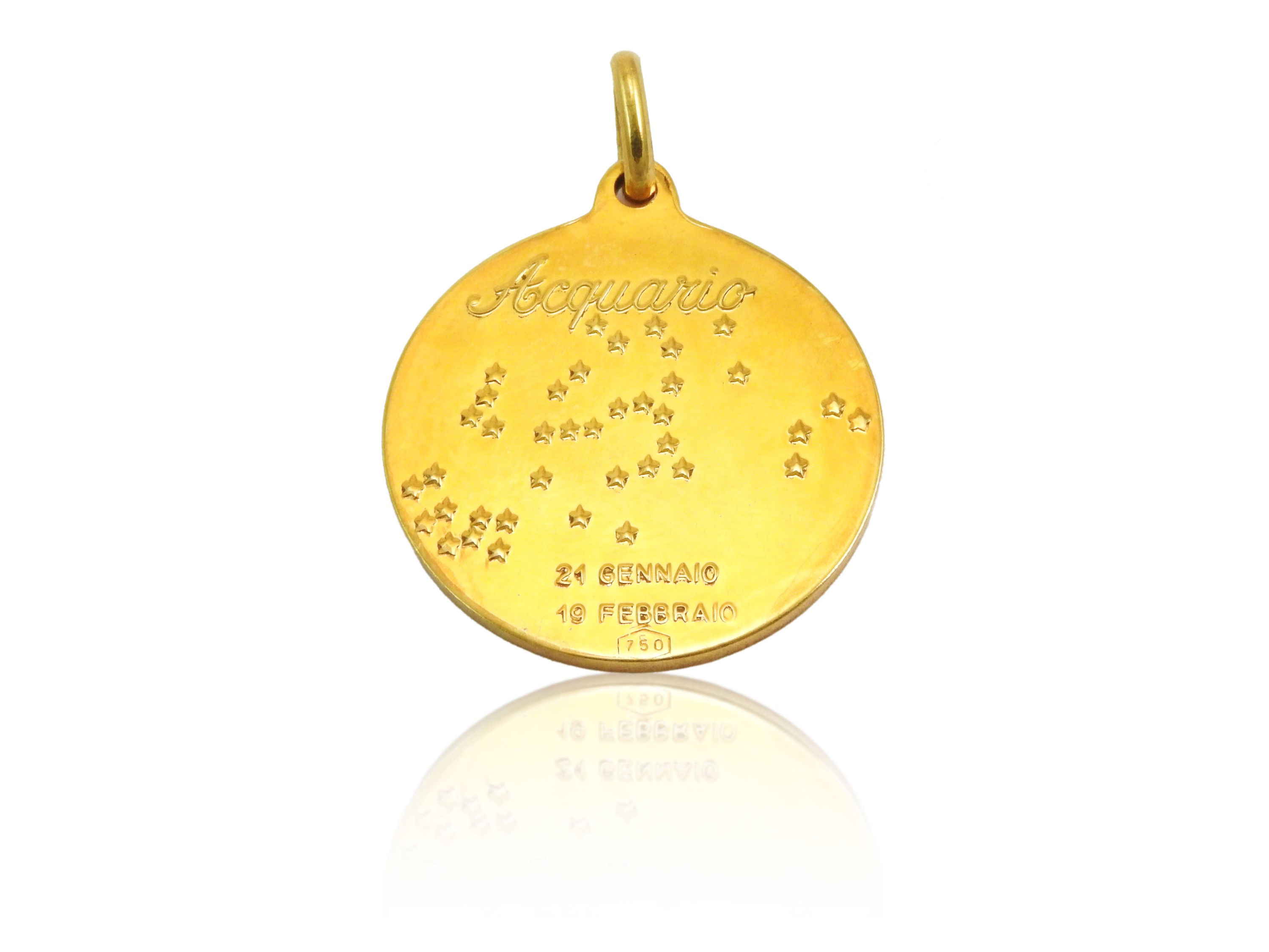 Medaglia pendente in oro giallo con segno zodiacale dell'Acquario, Anni Settanta