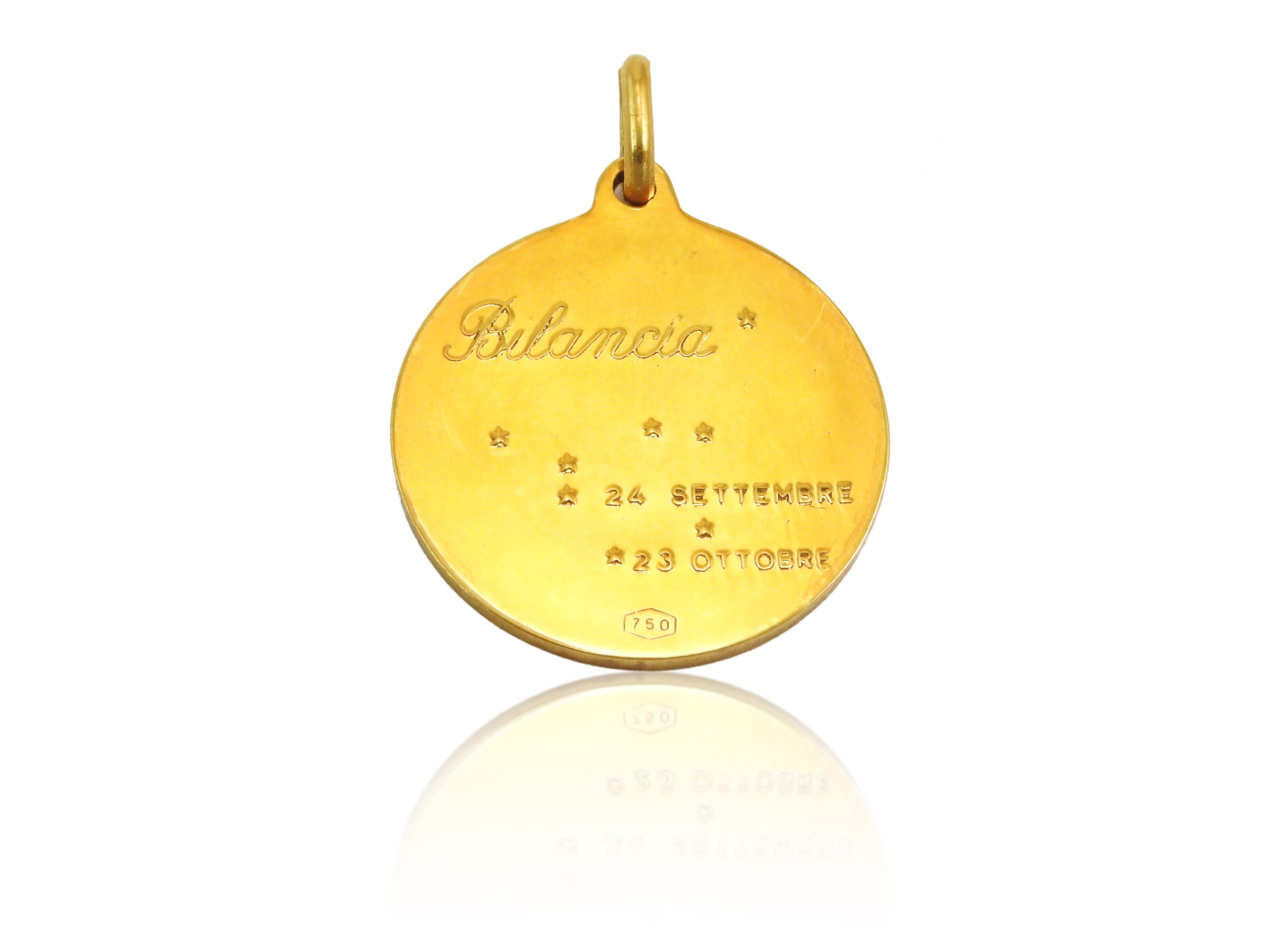 Medaglia pendente in oro giallo con segno zodiacale della Bilancia, Anni Settanta