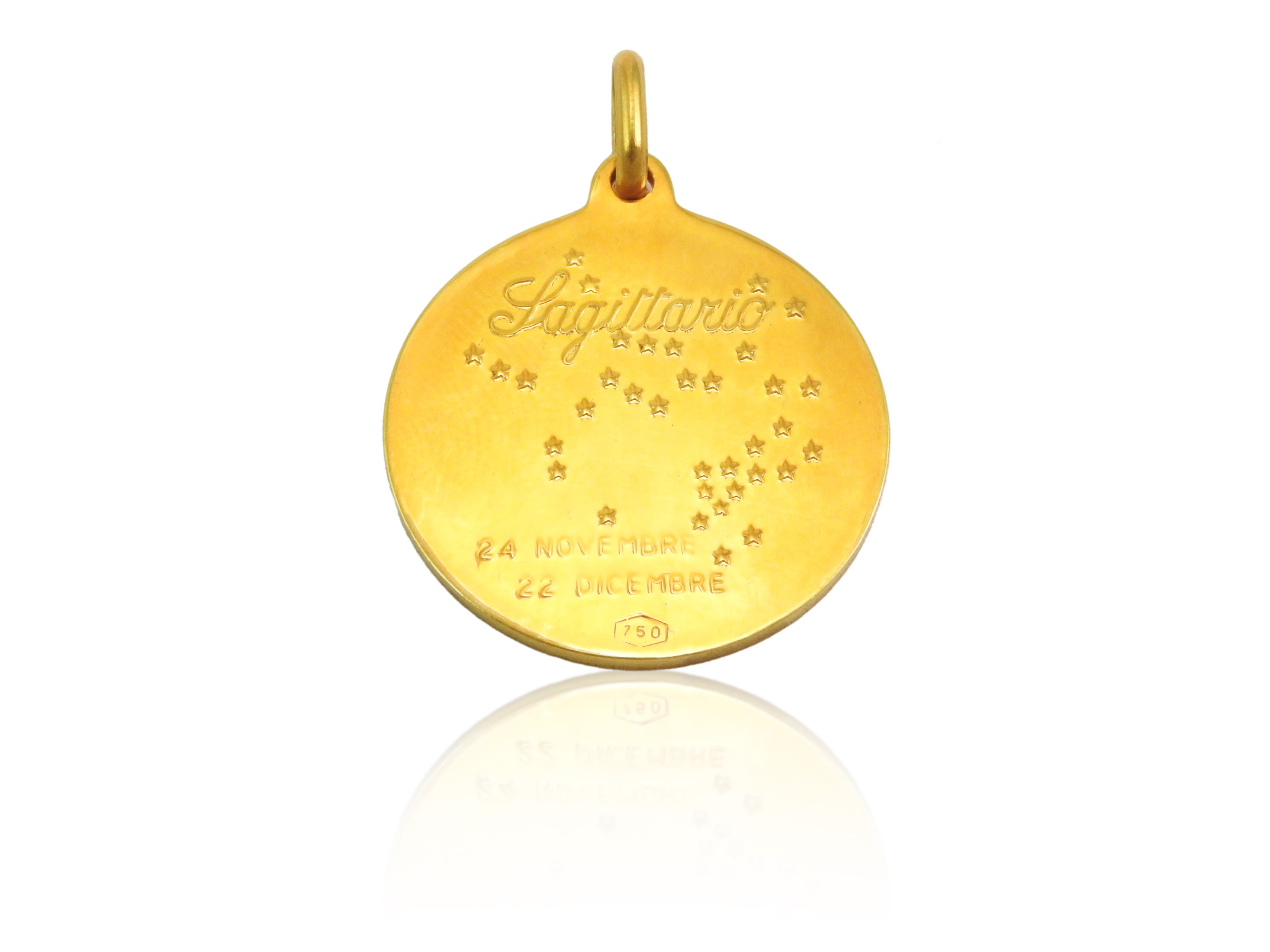 Medaglia pendente in oro giallo con segno zodiacale del Sagittario, Anni Settanta