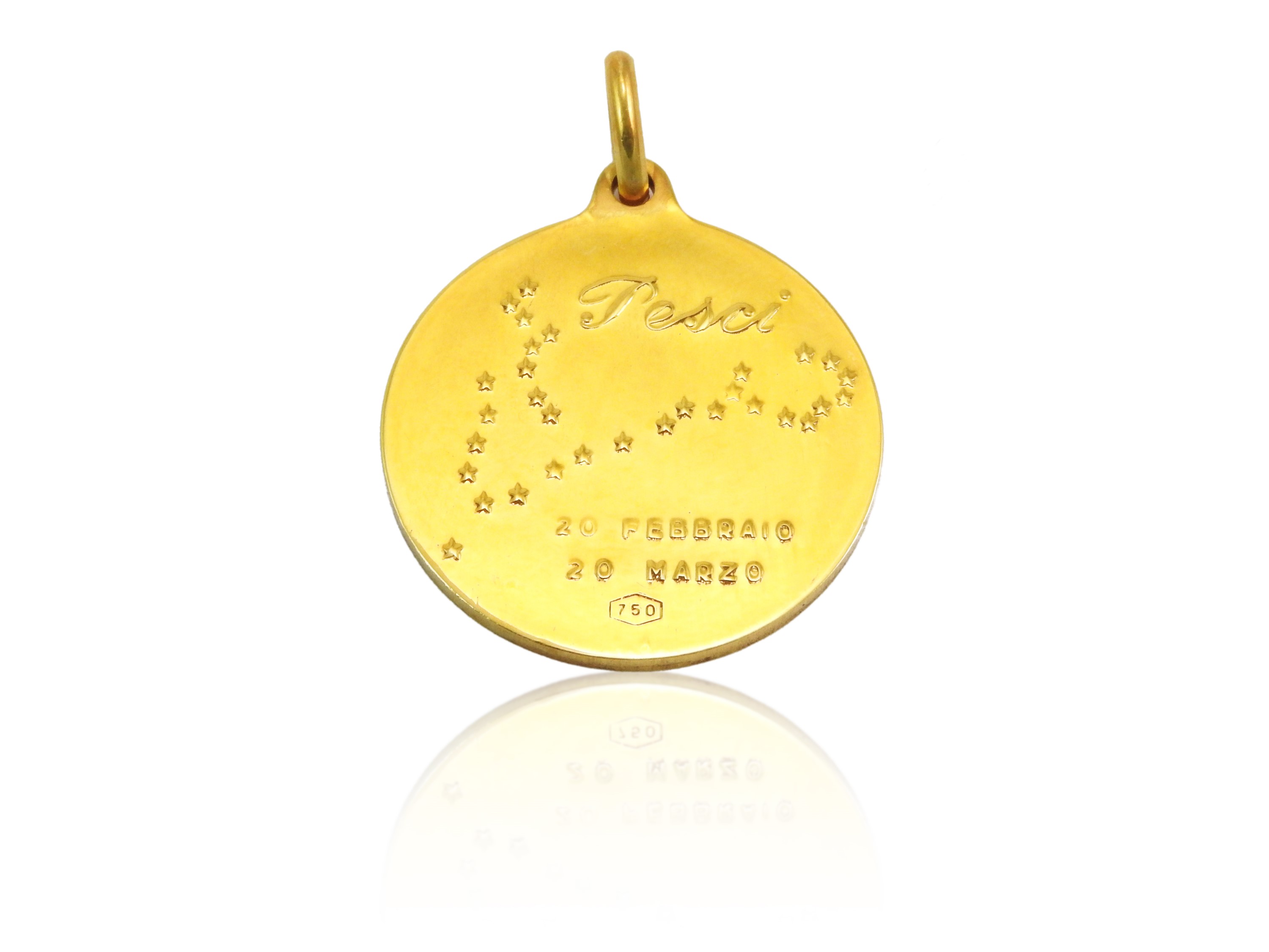 Medaglia pendente in oro giallo con segno zodiacale dei Pesci, Anni Settanta