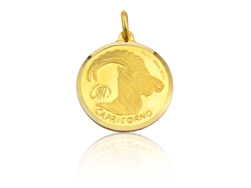 Medaglia pendente in oro giallo con segno zodiacale dei Capricorno, Anni Settanta