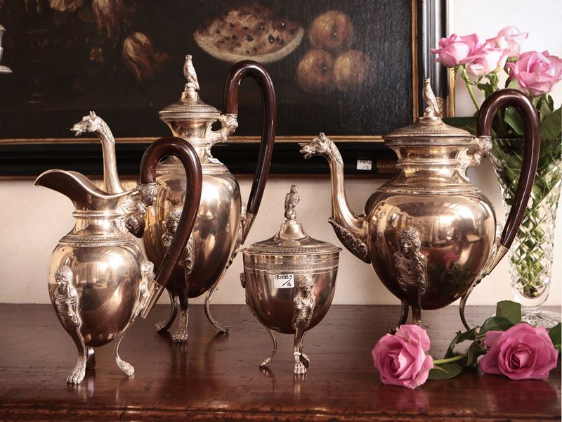 Importante Servizio da Tè e Caffè in Argento Sterling 925, Pampaloni Firenze