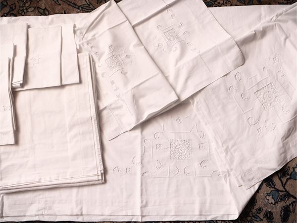 Set di lenzuola matrimoniali in lino bianco