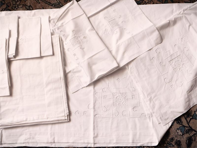 Set di Lenzuola Matrimoniali in Lino Bianco