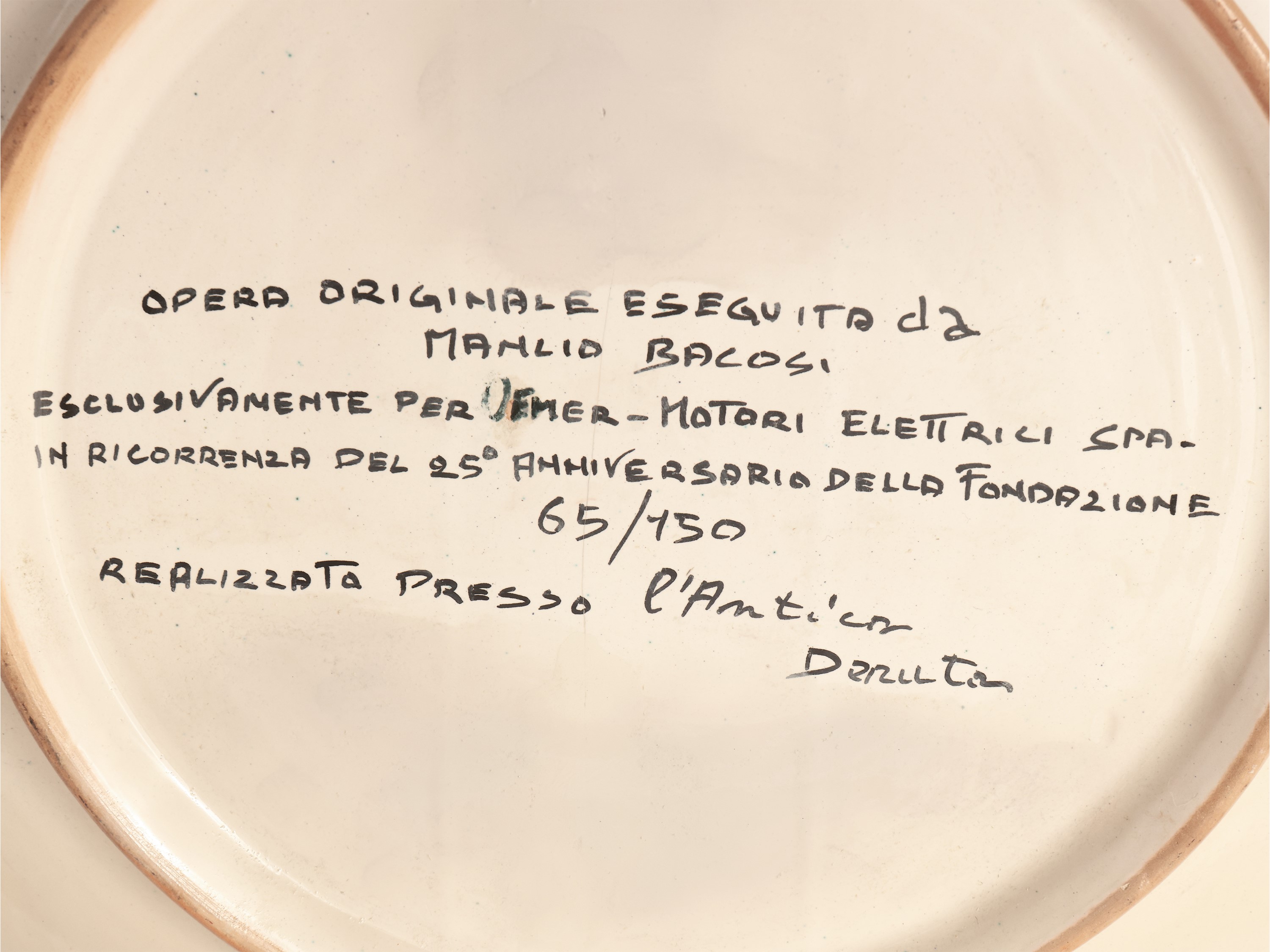 Piatto da Parata in Ceramica Smaltata, Manlio Bacosi