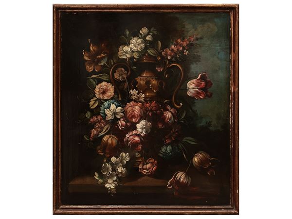 Maniera di Gaspar Pieter Verbuggen il Giovane - Vaso di fiori in un paesaggio