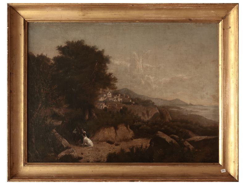 Scuola Francese della Fine del XIX Secolo - Paesaggio Marino con Scorcio di Città