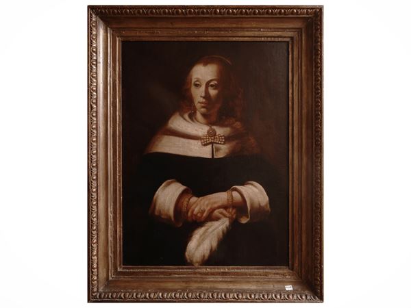 Da Rembrandt van Rijn - Ritratto di nobildonna con gioielli e piuma di struzzo