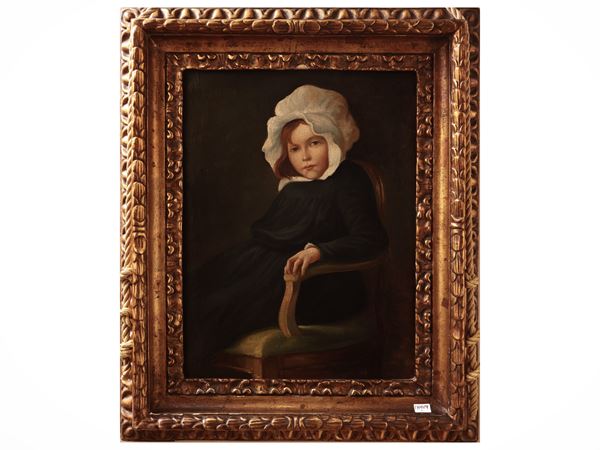 Scuola Francese del XIX/XX secolo - Ritratto di fanciulla con cuffia bianca
