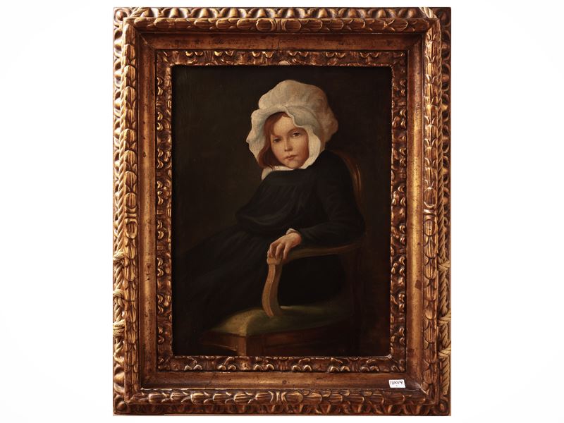 Scuola Francese del XIX/XX Secolo - Ritratto di Fanciulla con Cuffia Bianca