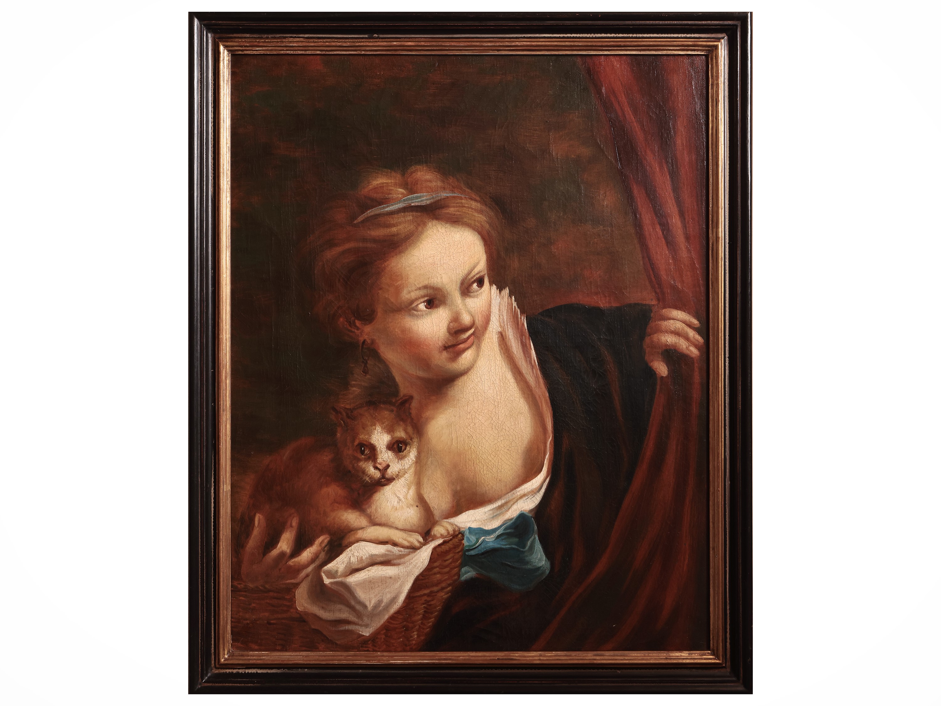 Maniera della Pittura Barocca Fiamminga - Ritratto di Dama con Gattino - Ritratto di Fanciullo co...