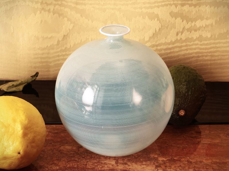 Vaso Globulare in Vetro a Filigrana, Barovier e Toso