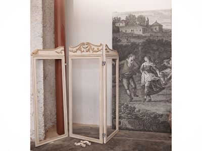 Paravento in Legno Intagliato, Dorato e Laccato Bianco