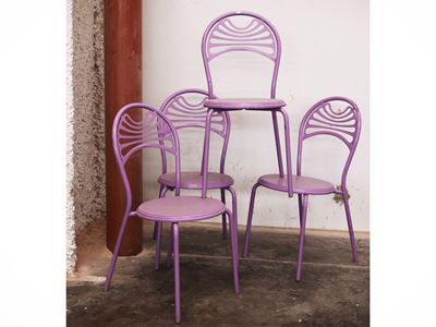 Serie di Quattro Sedie da Giardino Laccate Lilla