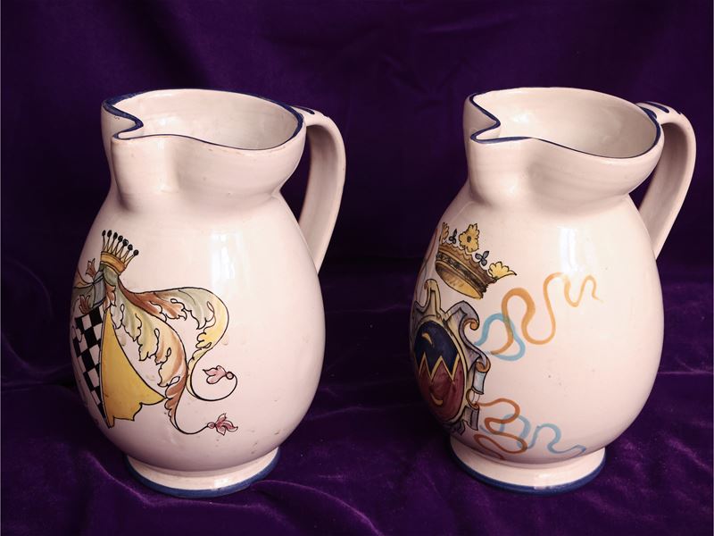 Coppia di Brocche in Ceramica Smaltata, Cantagalli