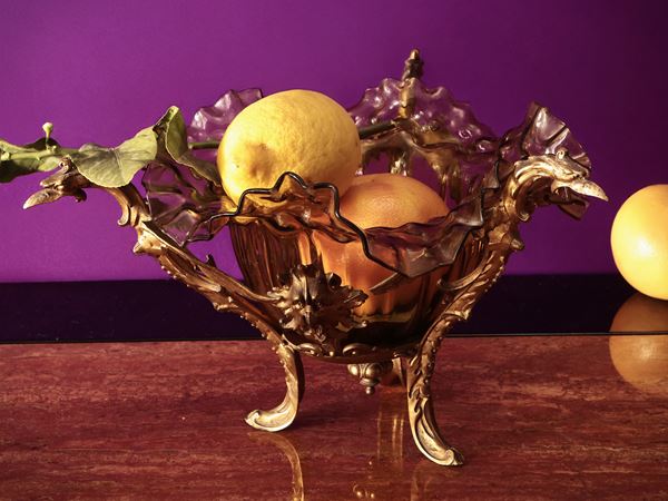 Centrotavoila in vetro ambra di gusto Art Nouveau